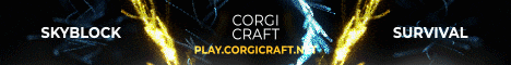 Banner for CorgiCraft ✨ Skyblock ✨ mcMMO ✨ Custom Plugins ✨ FREE RANK! Minecraft server
